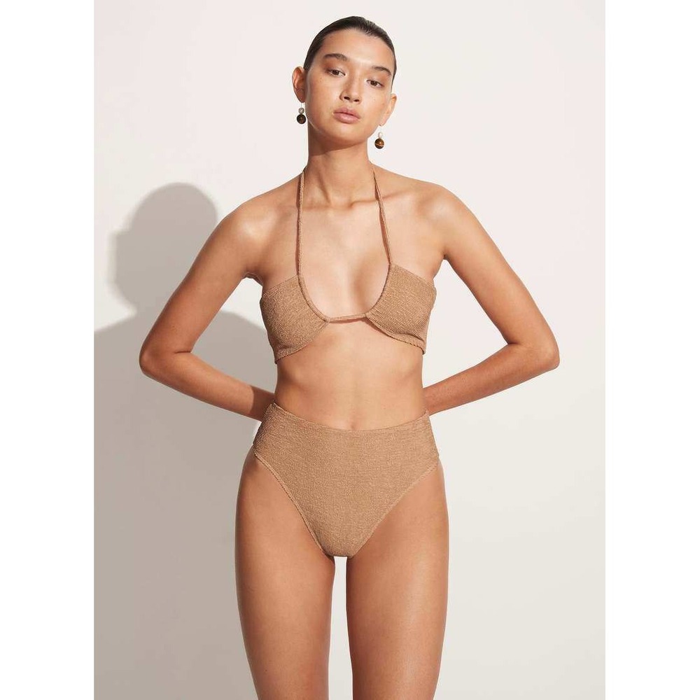 Faithfull The Brand Catania Womens Small‎ Crinkle Halter Bandeau Bikini Top
